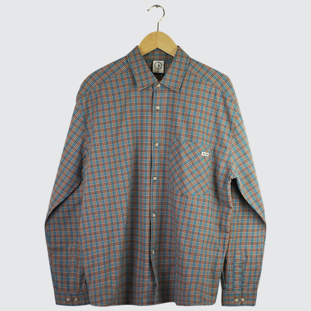 Polar Skate Co. Mitchell L/S Shirt Blue/Rust - LOBBY Online Skateshop