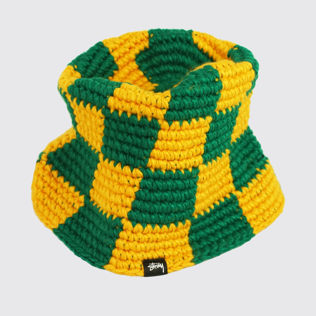 Stüssy Checker Knit Bucket Hat Evergreen   LOBBY Online Skateshop