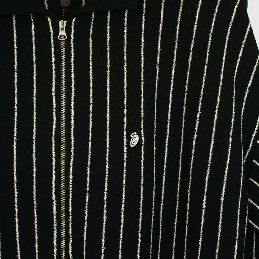 Stüssy Lightweight Longsleeve Zip Polo Black Stripe   LOBBY