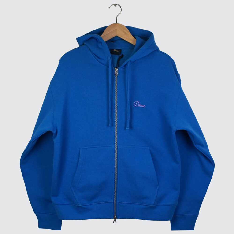 Dime Cursive Small Logo Zip Hoodie Cobalt