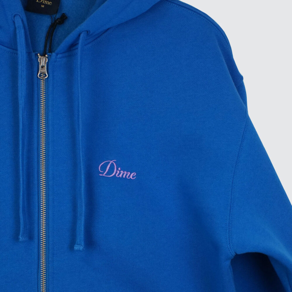 Dime Cursive Small Logo Zip Hoodie Cobalt Dime Cursive Small Logo Zip Hoodie Cobalt
