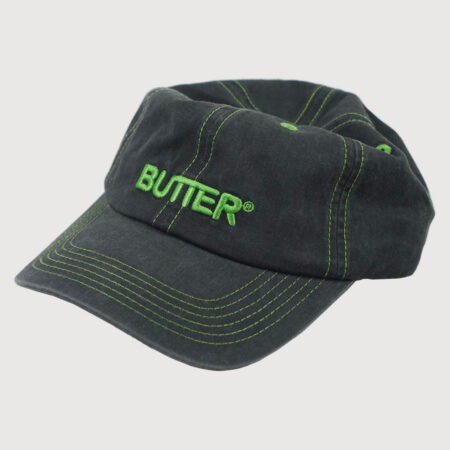 Butter Goods Rounded Logo 6 Panel Cap Washed Black Butter Goods Rounded Logo 6 Panel Cap Washed Black