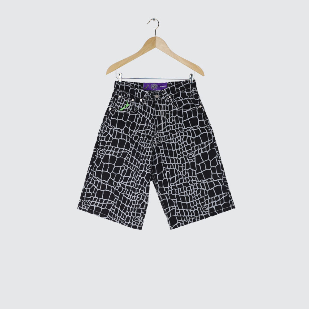 Always Do What You Should Do Croc Print Denim Shorts Black