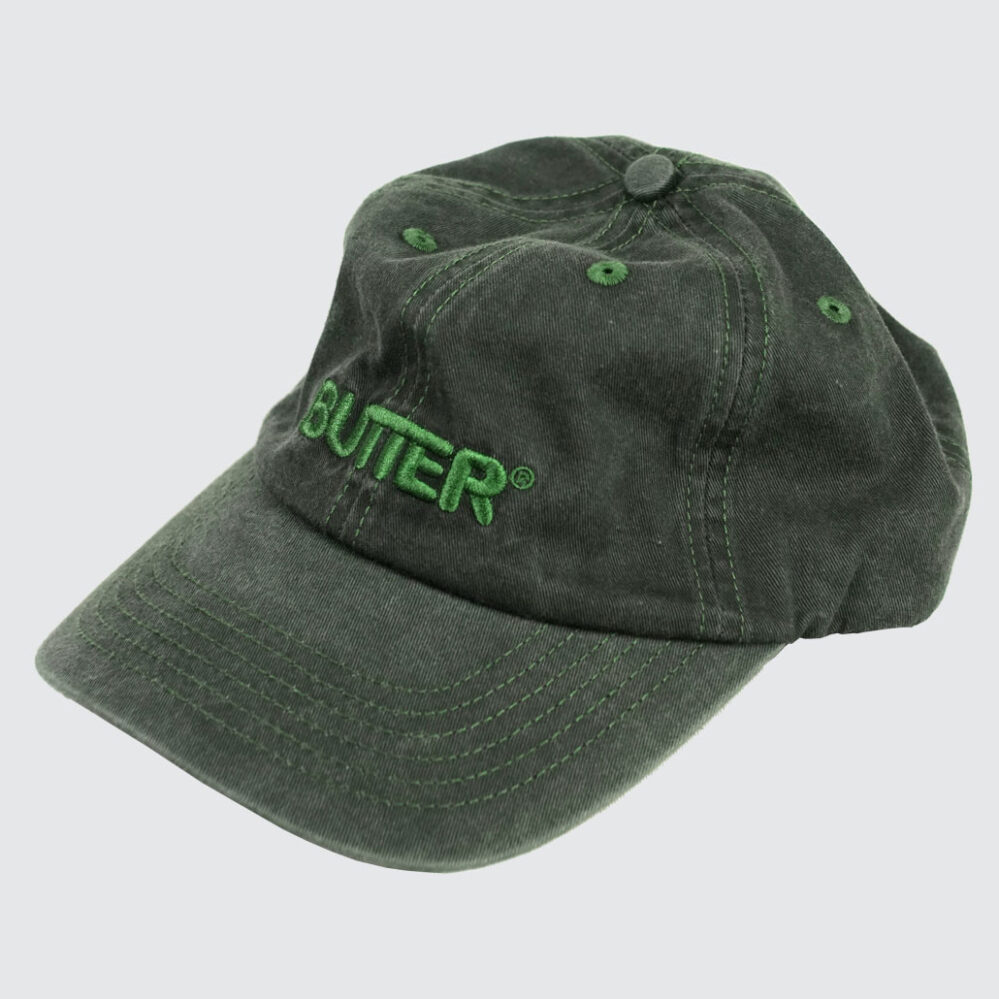 Butter Goods Rounded Logo 6 Panel Cap Washed Black/Dark Green