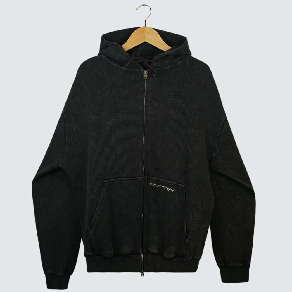 Butter Goods Waffle Zip Hoodie Black Overdye