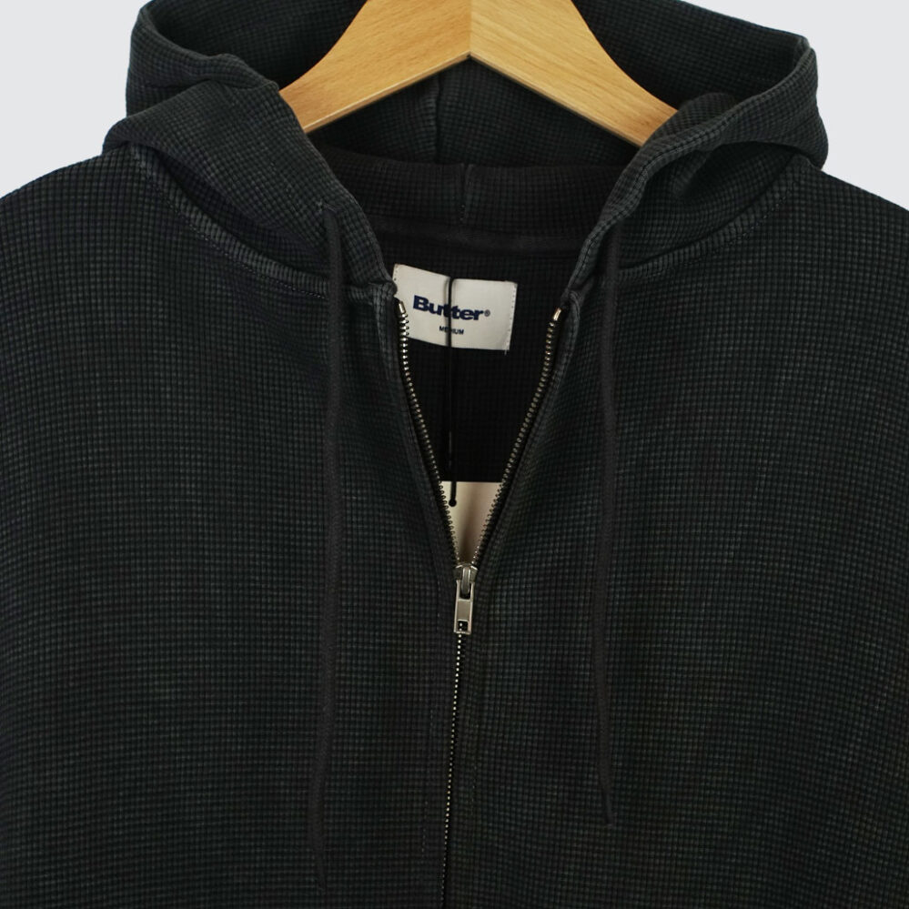 Butter Goods Waffle Zip Hoodie Black Overdye Butter Goods Waffle Zip Hoodie Black Overdye