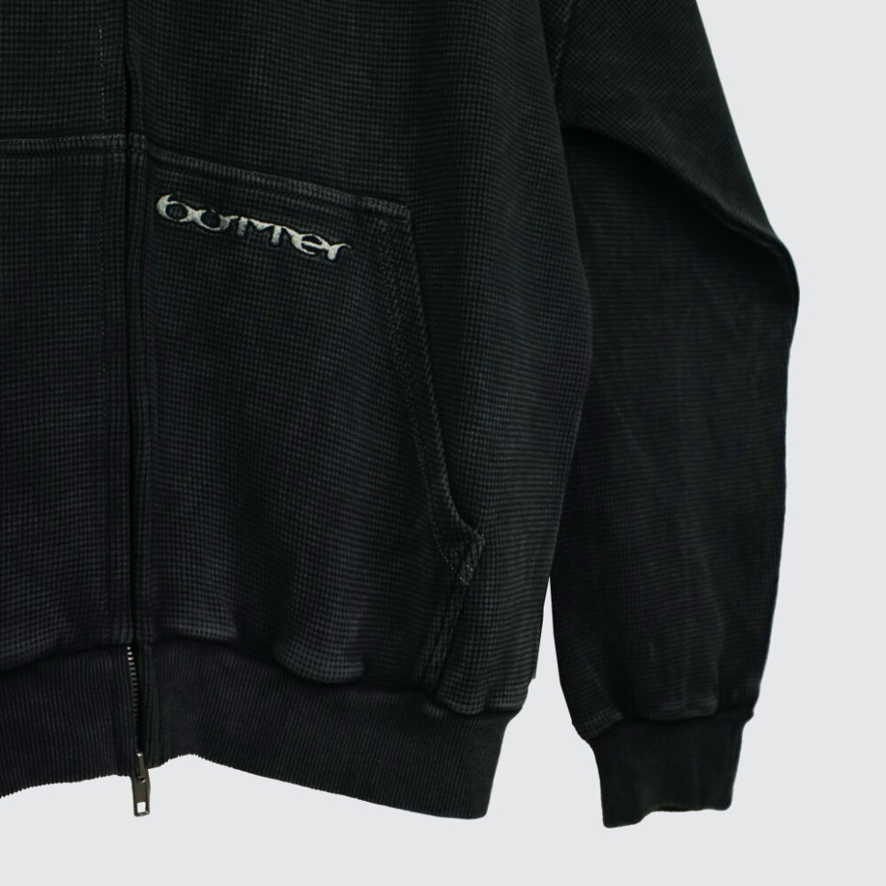 Butter Goods Waffle Zip Hoodie Black Overdye Butter Goods Waffle Zip Hoodie Black Overdye