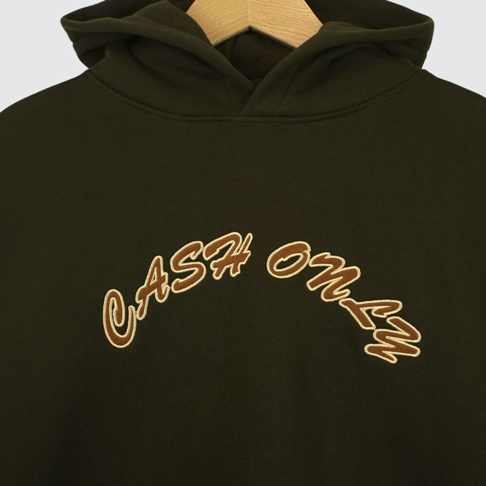 Cash Only Felt Applique Logo Hoodie Brown