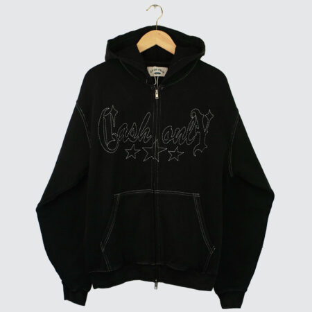 Cash Only Strip Zip-Thru Hoodie Washed Black