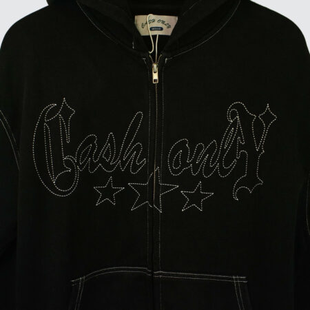 Cash Only Strip Zip-Thru Hoodie Washed Black