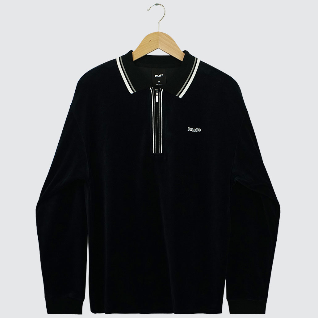 Huf Parker Velour LS Polo Black Huf Parker Velour LS Polo Black