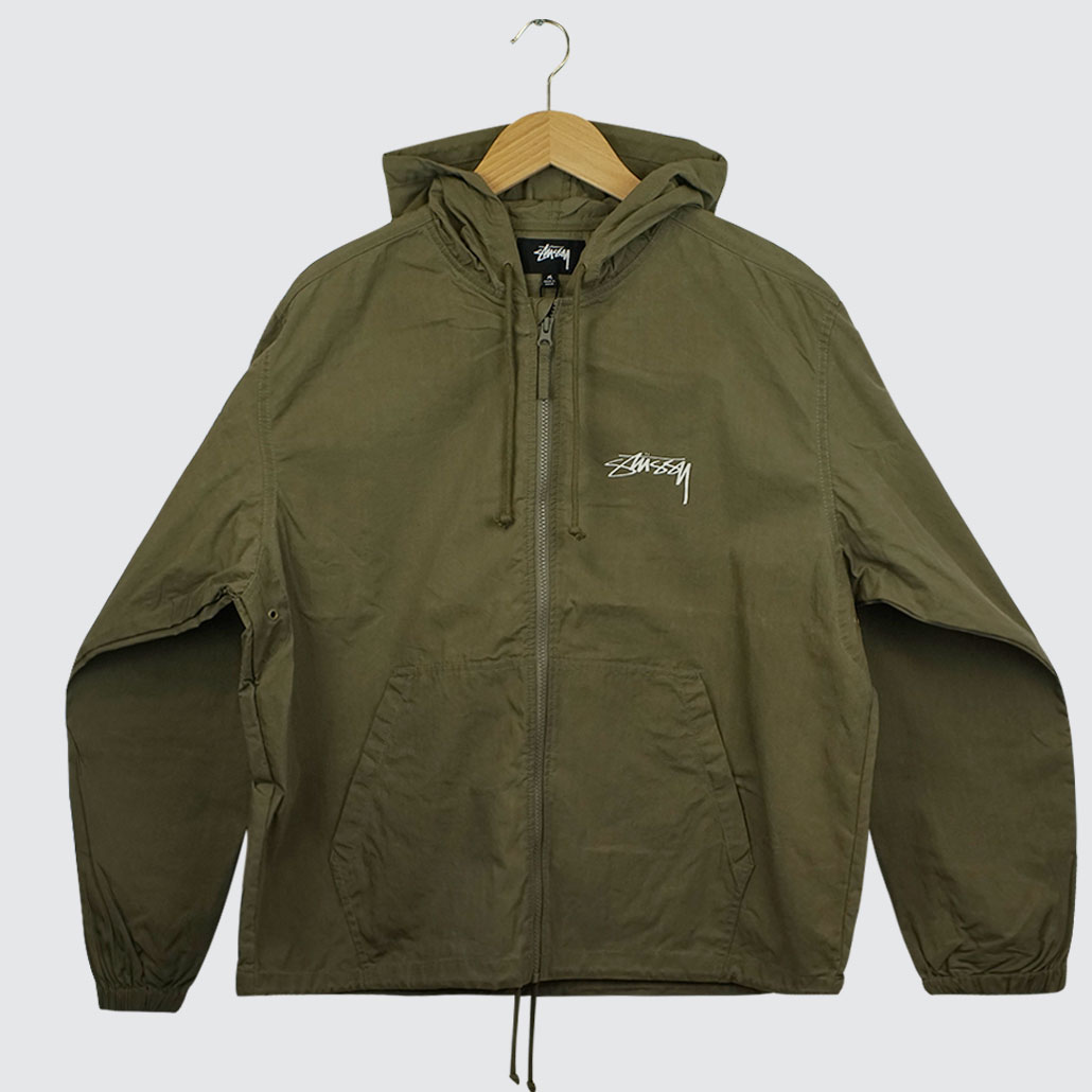 Stüssy Beach Shell Cotton Wax Jacket Olive Stüssy Beach Shell Cotton Wax Jacket Olive