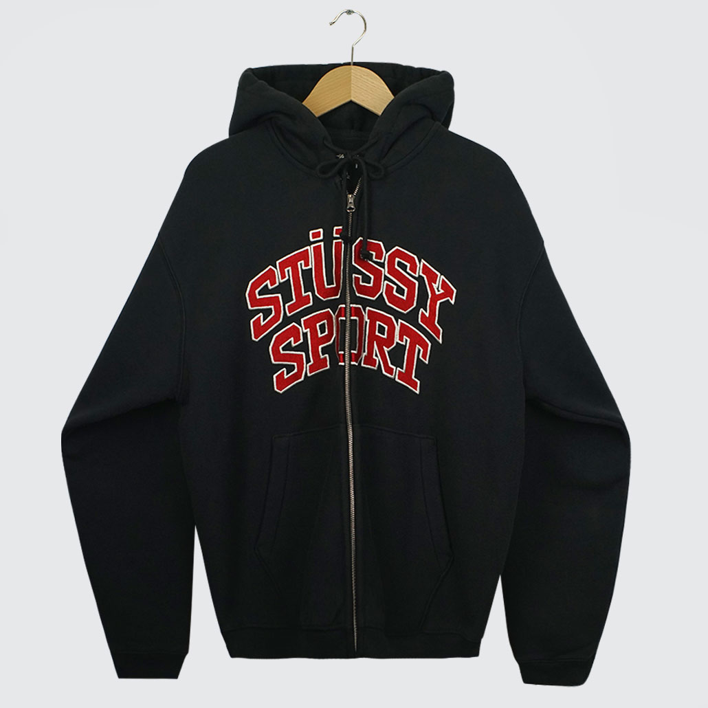 Stüssy Sport Zip Hoodie Washed Black Stüssy Sport Zip Hoodie Washed Black
