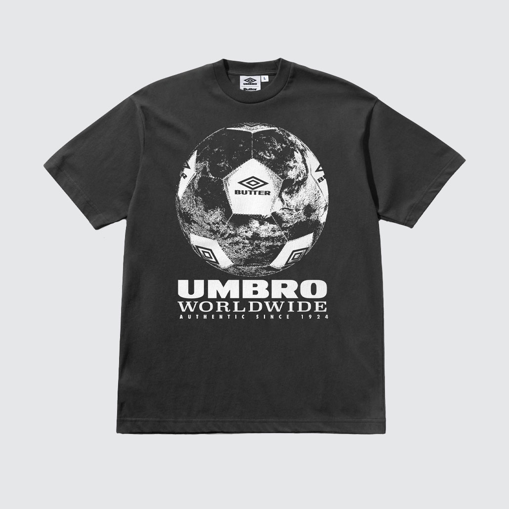 Butter Goods x Umbro World Game T-Shirt Washed Black Butter Goods x Umbro World Game T-Shirt Washed Black