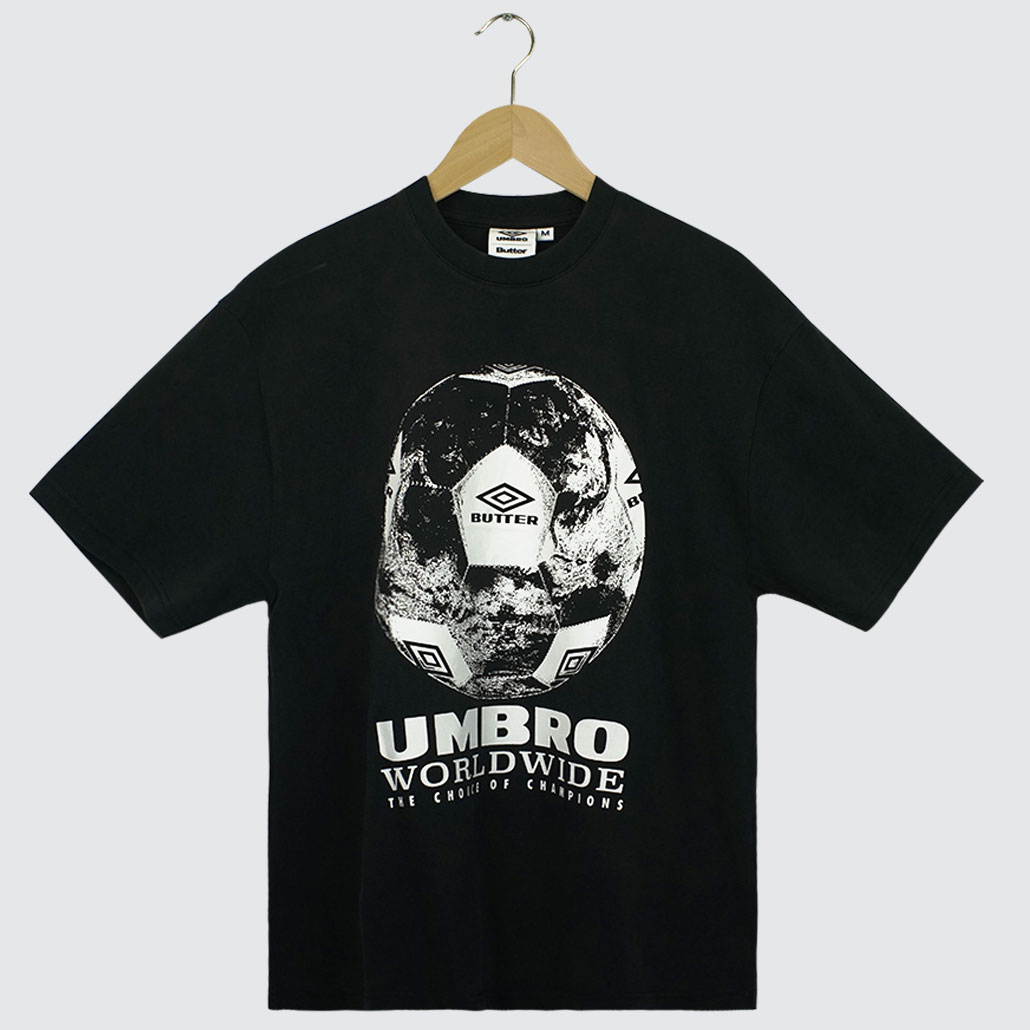 Butter Goods x Umbro World Game T-Shirt Washed Black Butter Goods x Umbro World Game T-Shirt Washed Black
