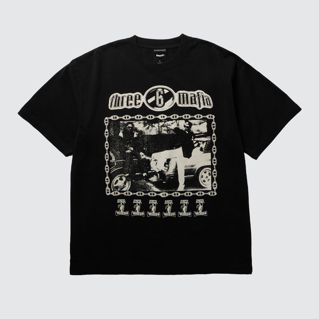 HUF x Three 6 Mafia Most Known Unknown T-Shirt Washed Black HUF x Three 6 Mafia Most Known Unknown T-Shirt Washed Black